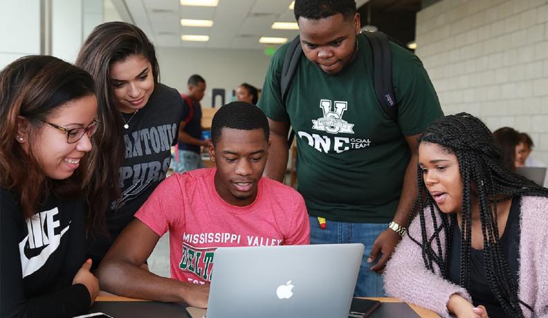 Mississippi Valley State University students gather around in a study room, February 2018.