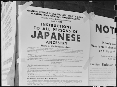 Vintage photo of flyer telling Japanese Americans to leave. Climate Victory Gardens