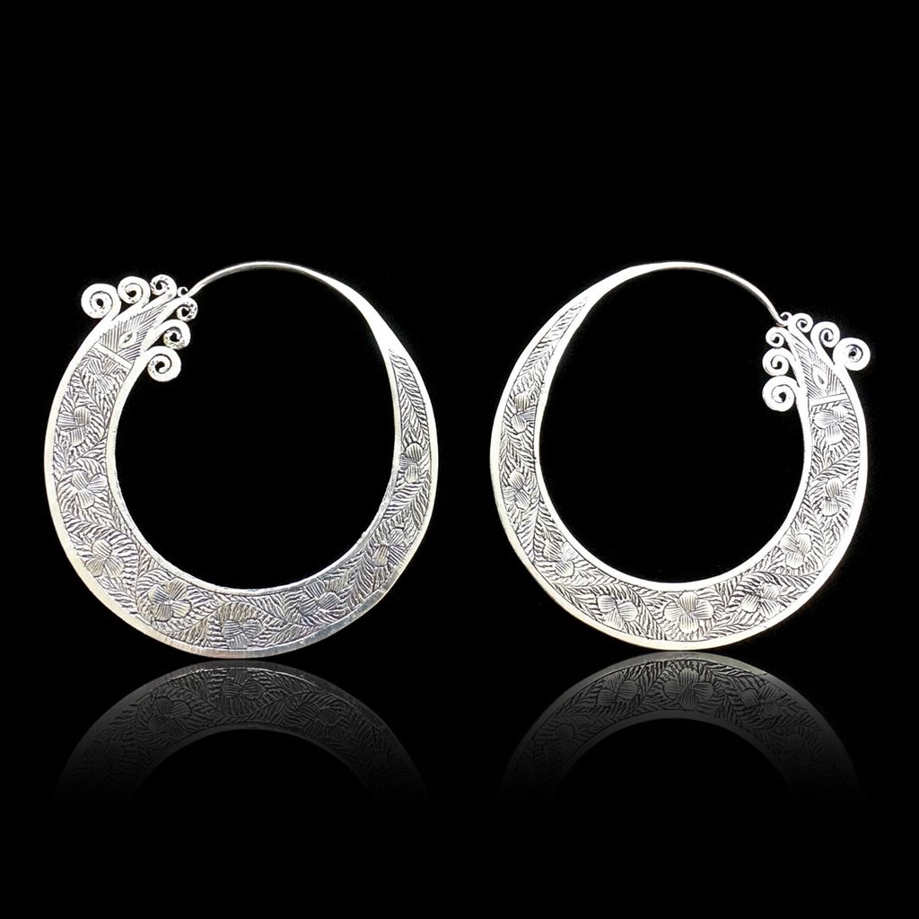 pair of silver burmese hoop earrings