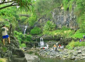 people swimming and photographing pools at Oheo