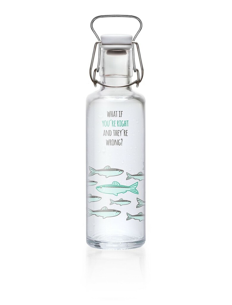 water bottle with fish on it and the text 'what if you're right and they're wrong?'
