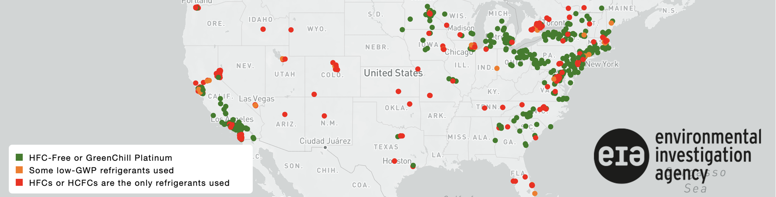 map of supermarkets in the united states by refrigerant type