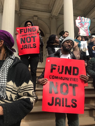 fund communities not jails protest in New York from Freedom to Thrive