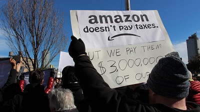 photo of Amazon protester in New York City