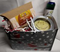 custom gift pack of holiday-themed soap, body butter, and body oil from 4Elements Bath