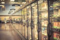 Line of freezers at supermarket