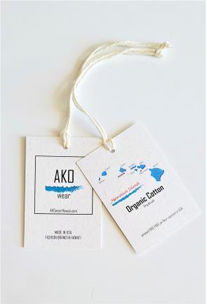 AKO wear tree-free clothes hang tags with Hawaiian Islands