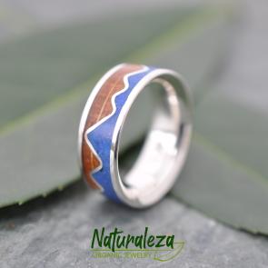 Bourbon Barrel Wood Wedding Ring with Lapis Lazuli Mountain Inlay