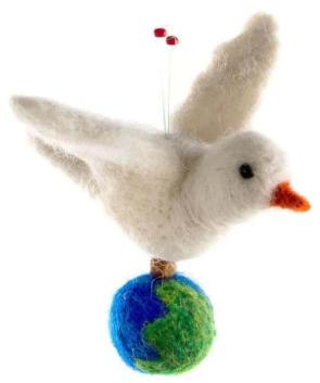 Felted Wool Dove of Peace with Globe Ornament