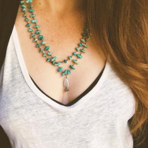 American turquoise nugget necklace with AAA blue topaz and emerald pendant by Peaces of Indigo