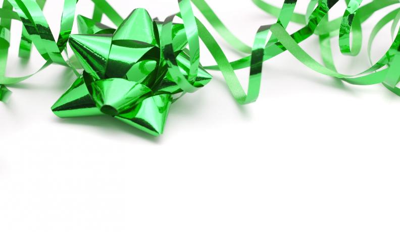 Image: bright green gift ribbon. Sustainable products.
