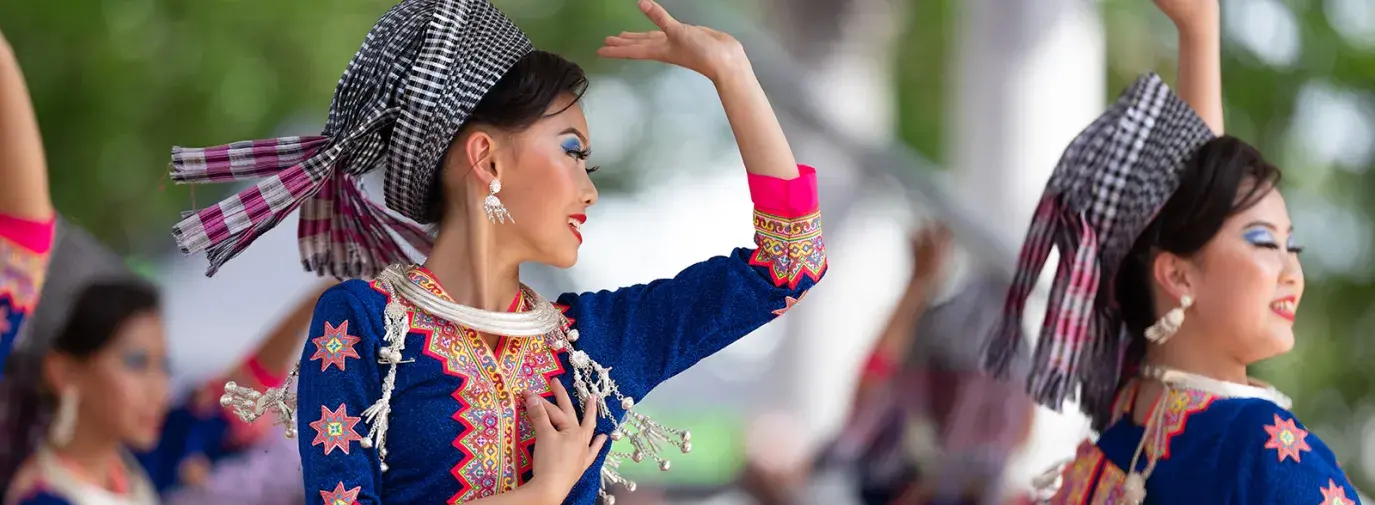Girls performing Hmong traditional dances at a 2019 Asian Festival in Columbus, Ohio.