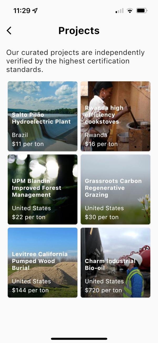 A screenshot of the Decarbon app. Carbon footprint.