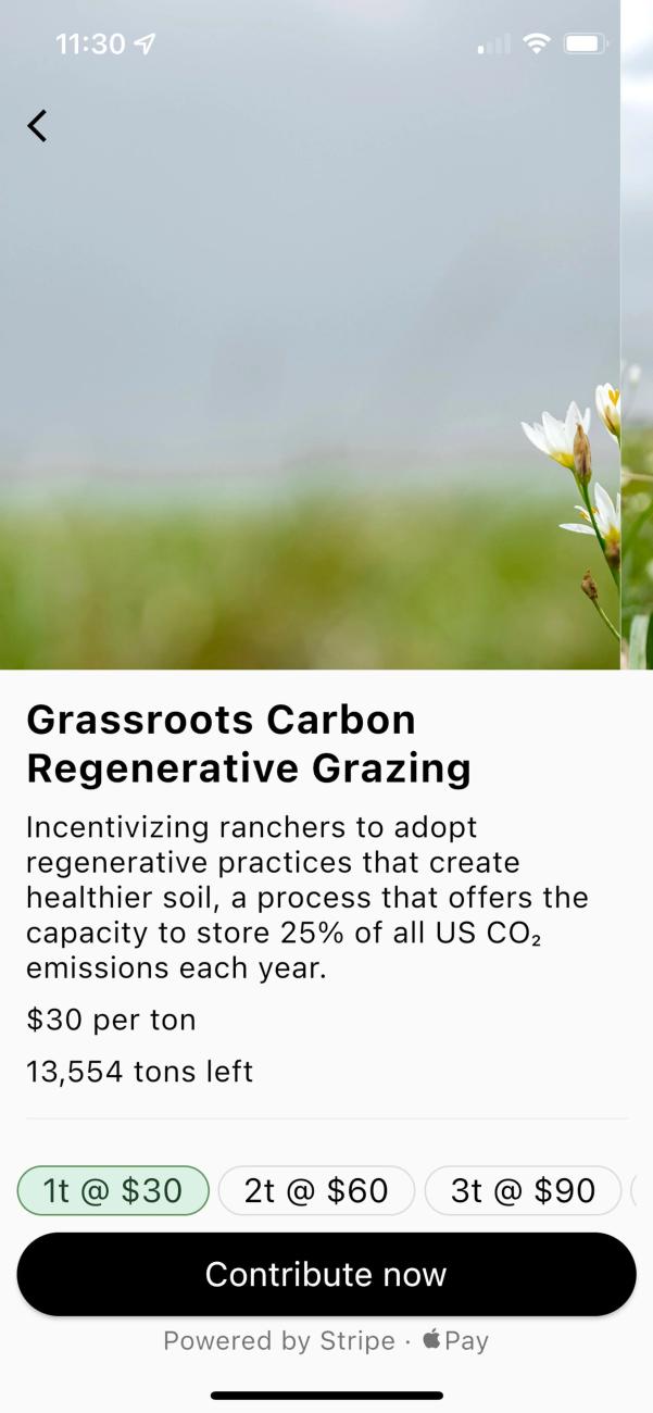 A screenshot of the Decarbon app. Carbon footprint.