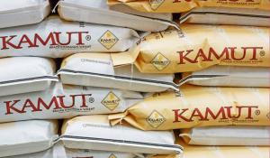 Image: stacks of Kamut wheat bags. Title: Grains As Thy Medicine?