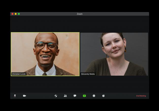two people on a zoom meeting, which can be made into sustainable online events