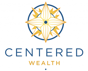 Centered Wealth's Logo featuring a blue circle surrounding a gold compass around a central blue dot.
