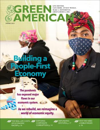 cover of green american magazine that says "building a people-first economy"